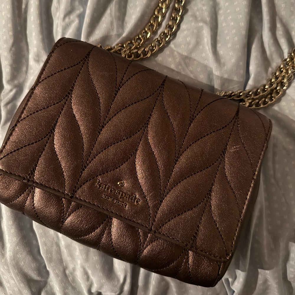 Kate Spade Mini Emelyn Briar Lane Quilted Crossbody bag Metallic Oak